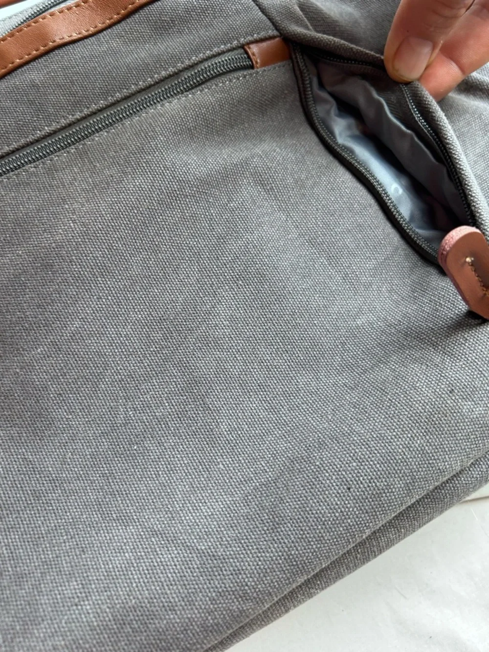 Coolbell Canvas Messenger Laptop Bag in Gray with Tan Accents